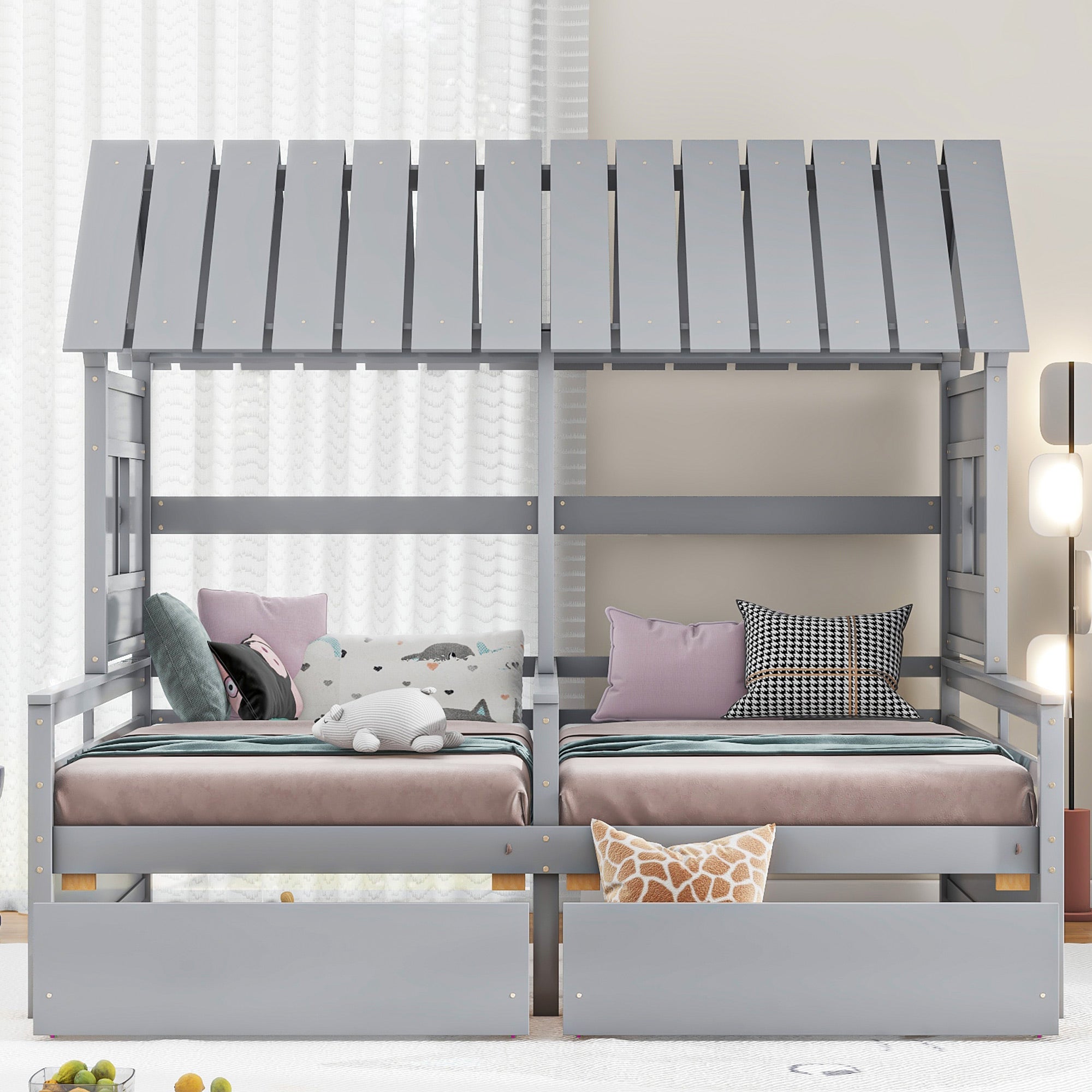 Twin Size House Platform Beds with Storage Drawers