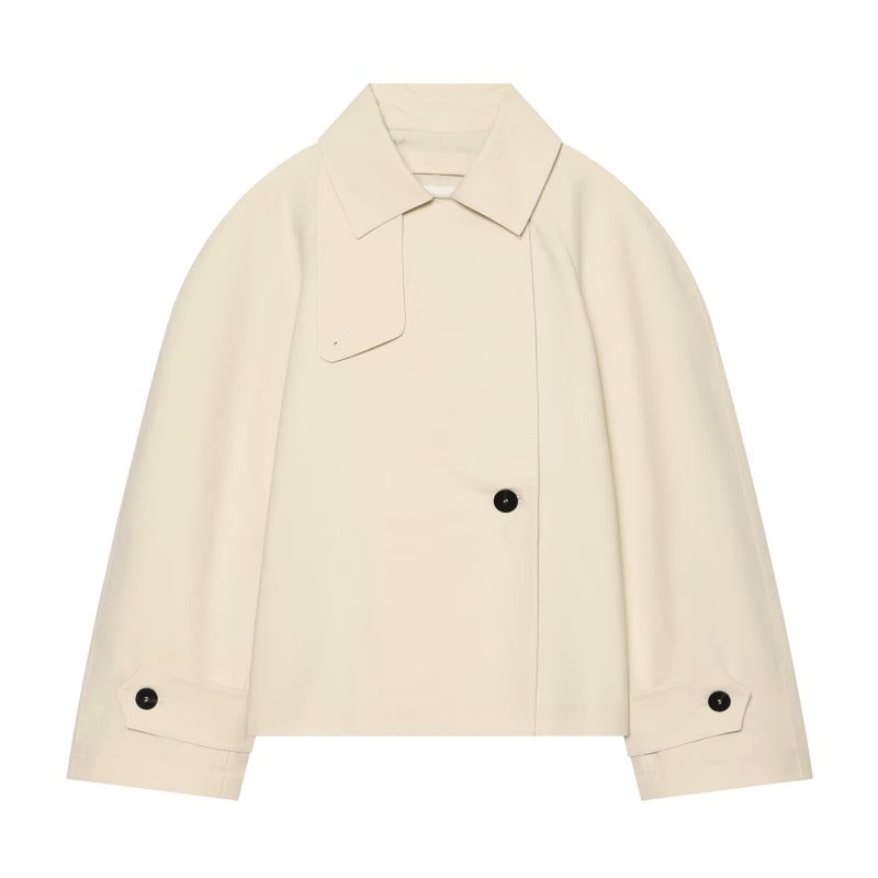 Womens Loose-fitting Short Lapel Trench Coat