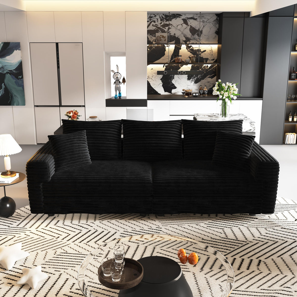 Plush Corduroy 3-Seat Sofa