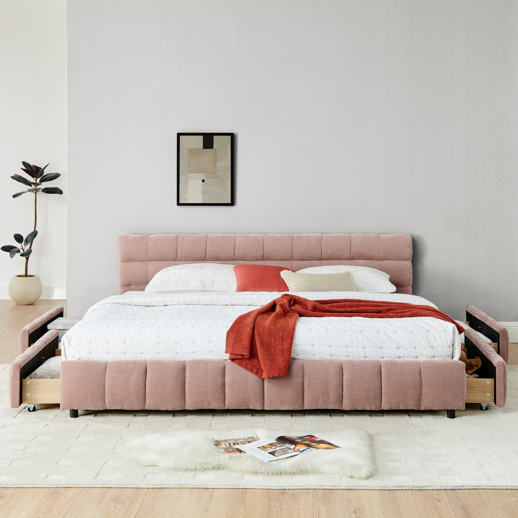 King Size Upholstered Bed Frame with Storage