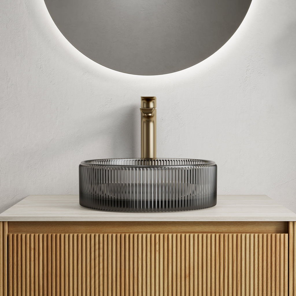 Sonny 14'' Bathroom Round Crystal Glass Sink without Faucet, Transparent