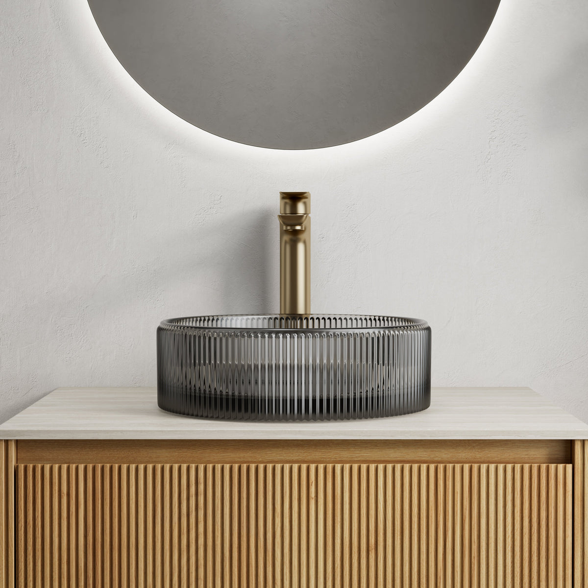 Sonny 14'' Bathroom Round Crystal Glass Sink without Faucet, Transparent
