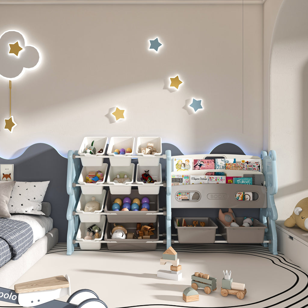 Kids Toy Storage Organizer with 2 Tier Bookshelf