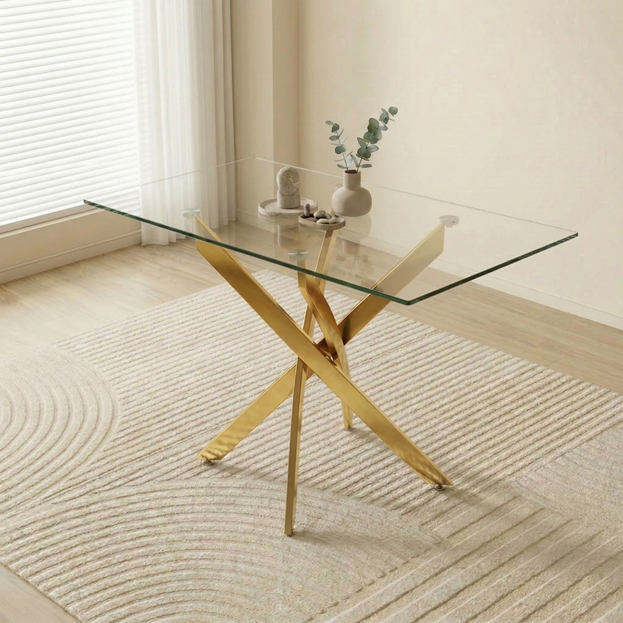 47.24" Rectangular Glass Dining Table