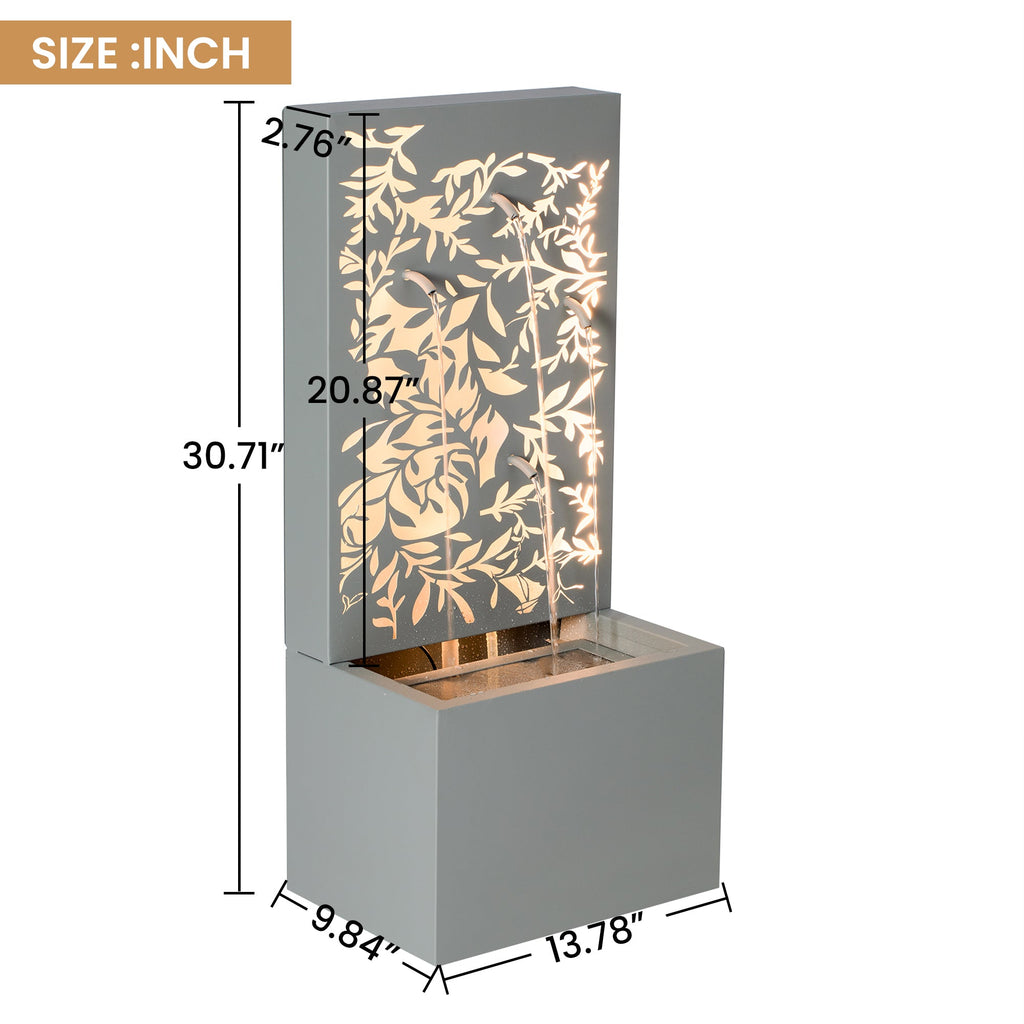 Light Gray Metal Leaf Cutout Water Wall Fountain