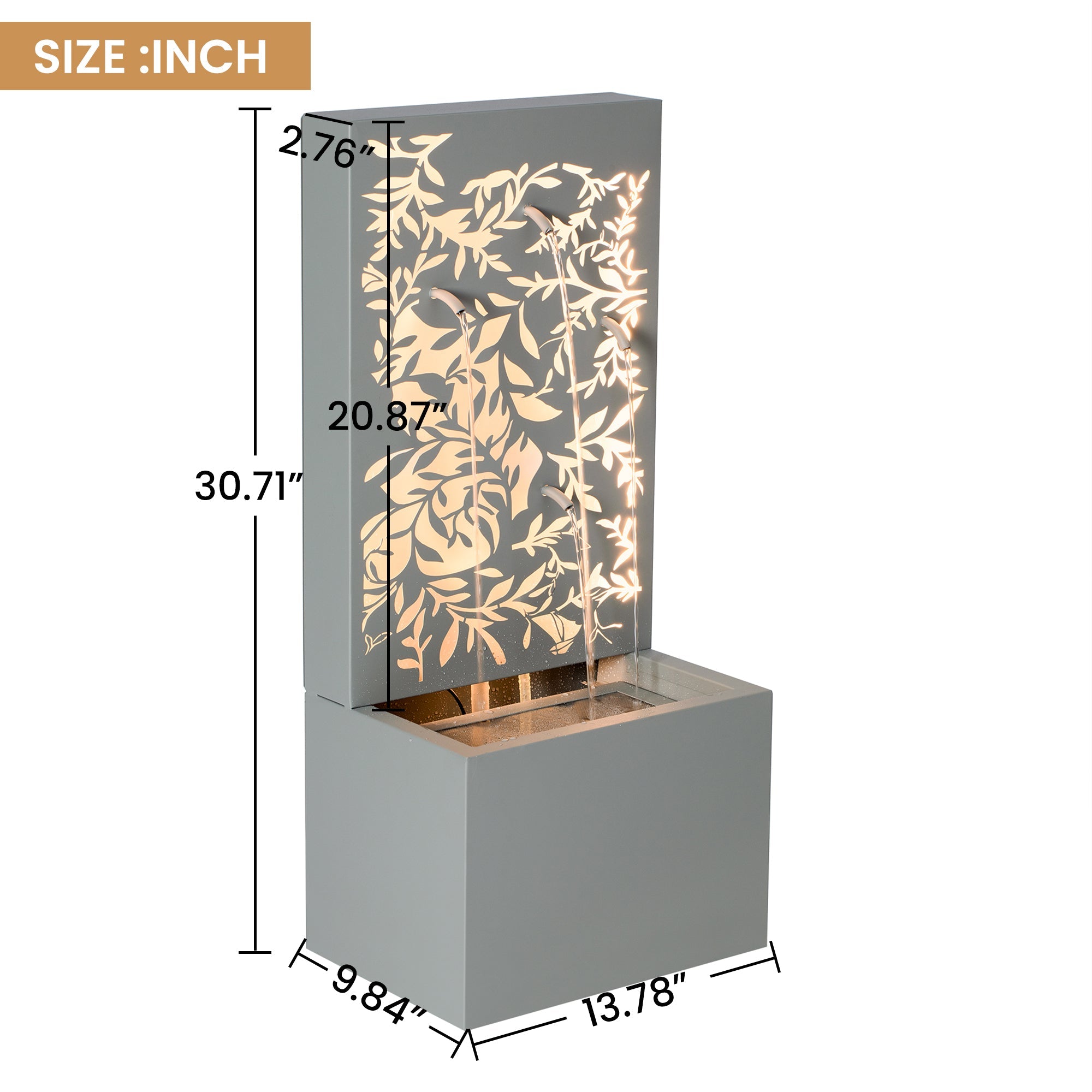 Light Gray Metal Leaf Cutout Water Wall Fountain