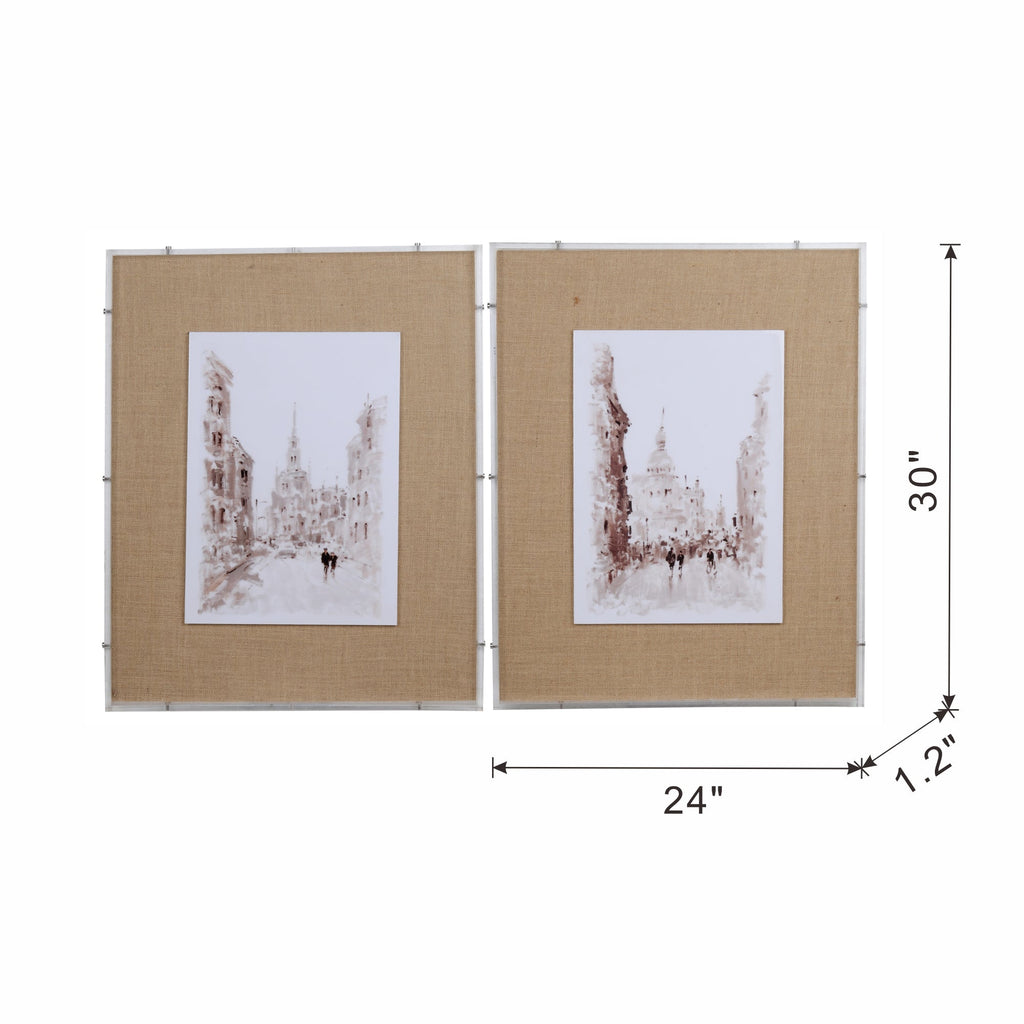 S/2 European Cities Watercolor Framed Prints, 24X30"
