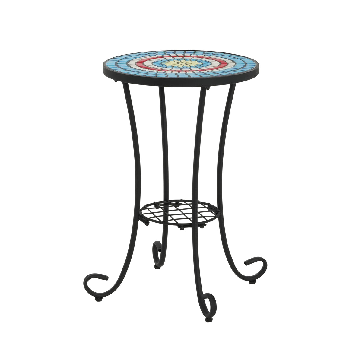 Patio Side Table with Shelf, Blue + Black