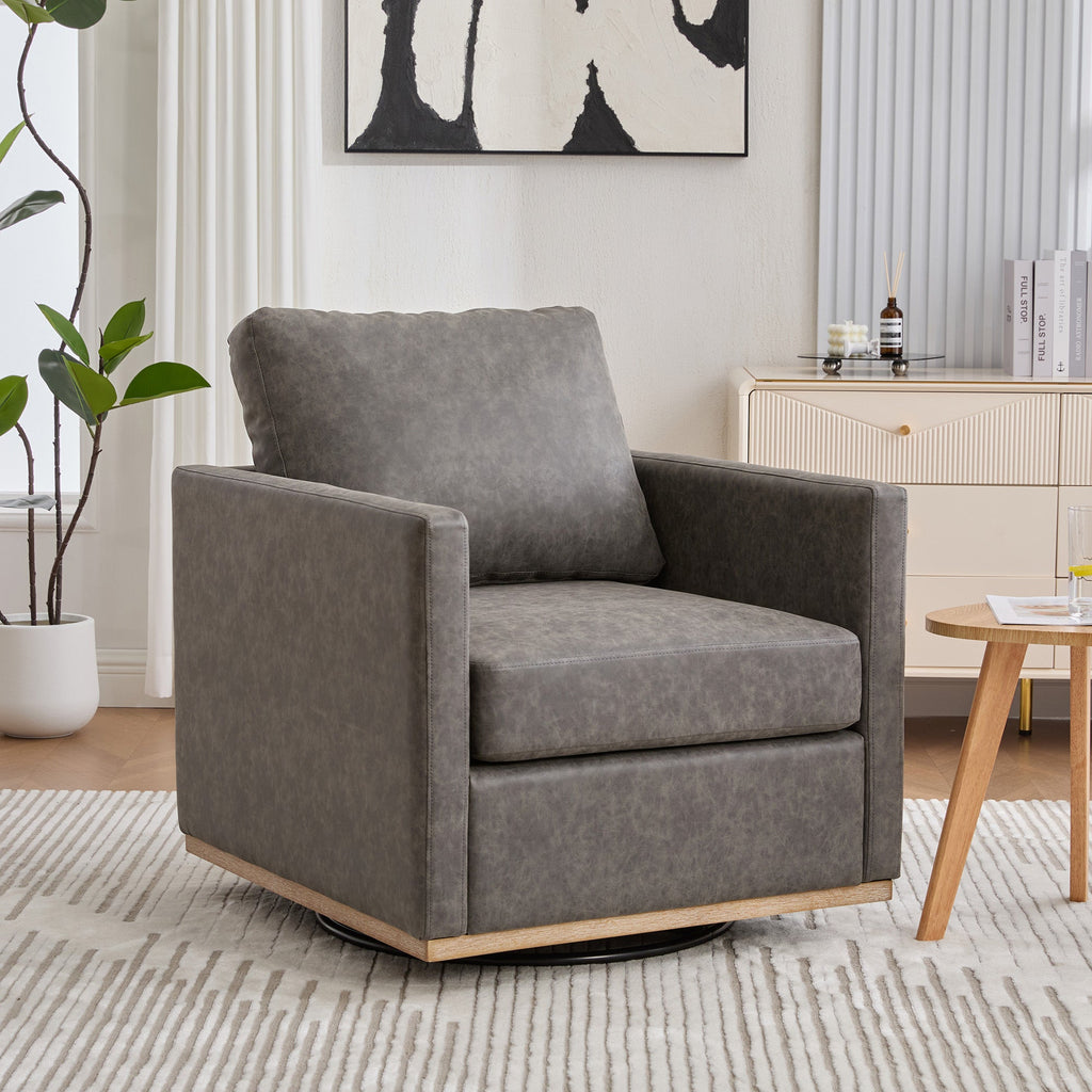 Gray Upholstered Square Swivel Accent Chair