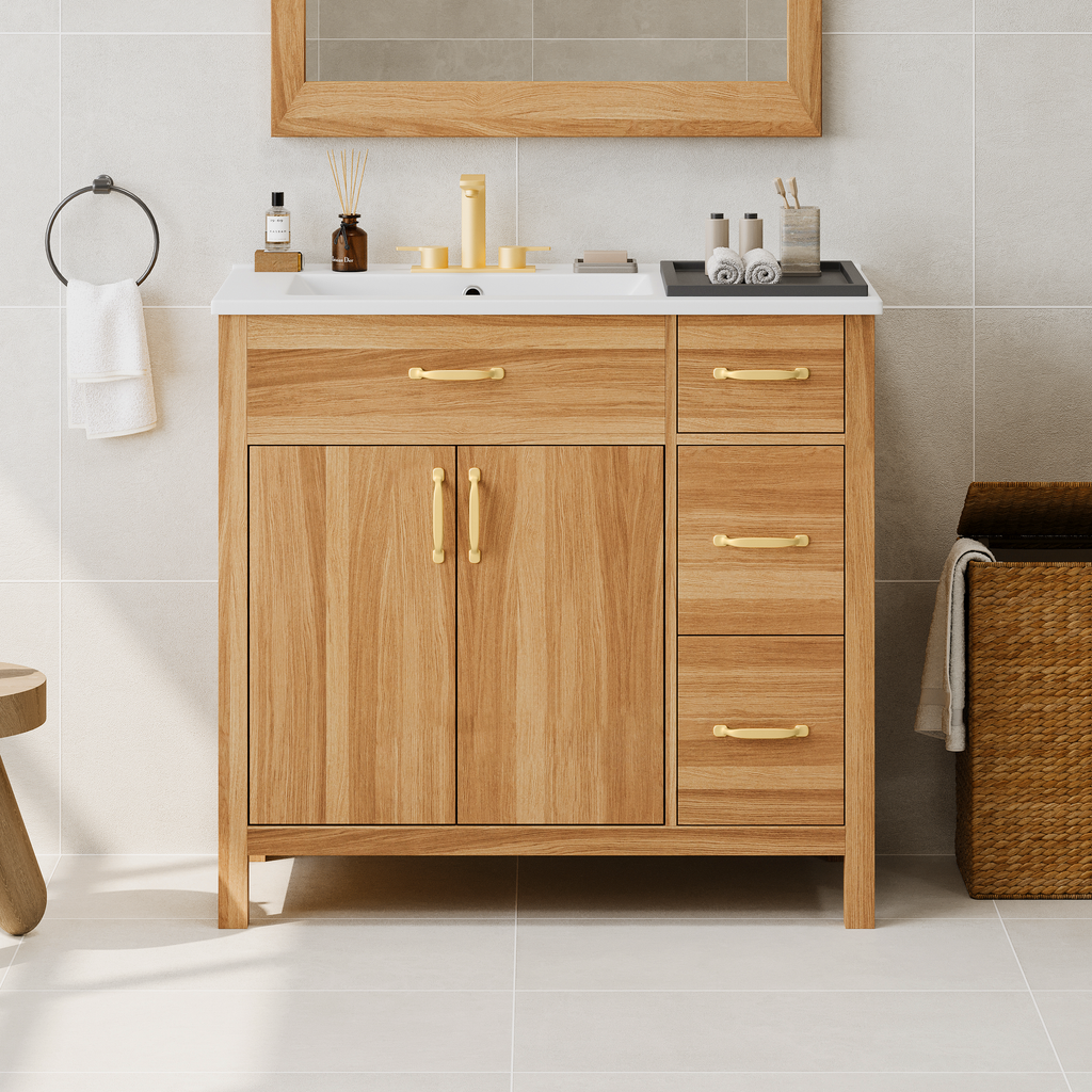36" Wood Bathroom Vanity with Solid Wood Frame