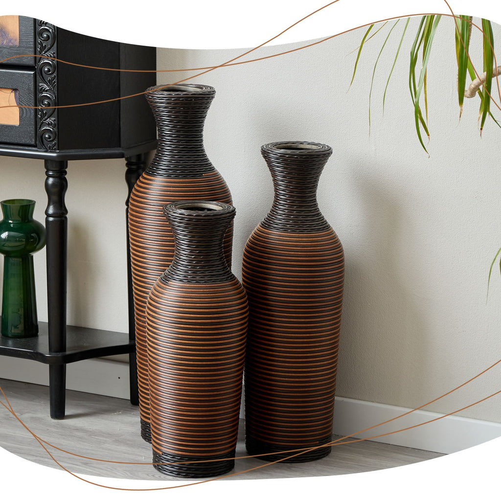 Hand-Woven PVC Rattan Vases, Set of 3