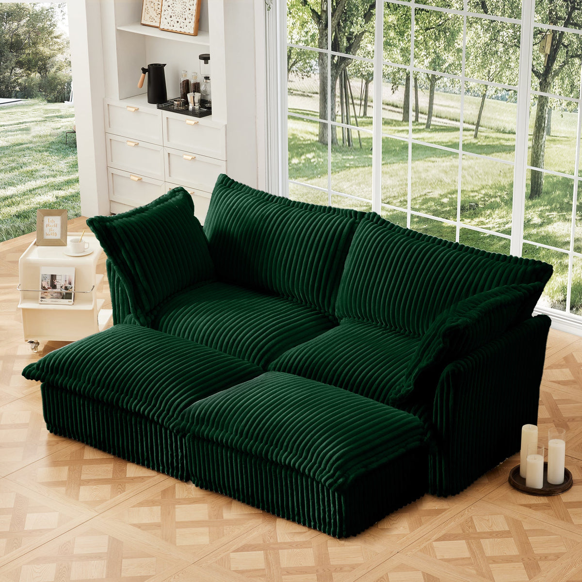 Slipcovered 2 Seater Sofa with Ottomans