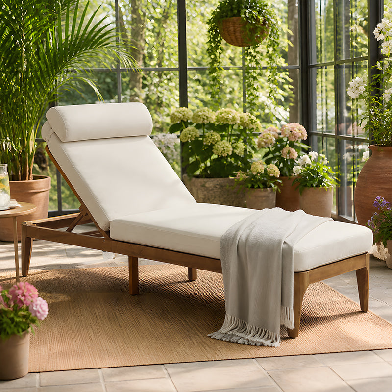 TOPMAX Acacia Wood Chaise Lounge - Outdoor Sun Lounge Chair