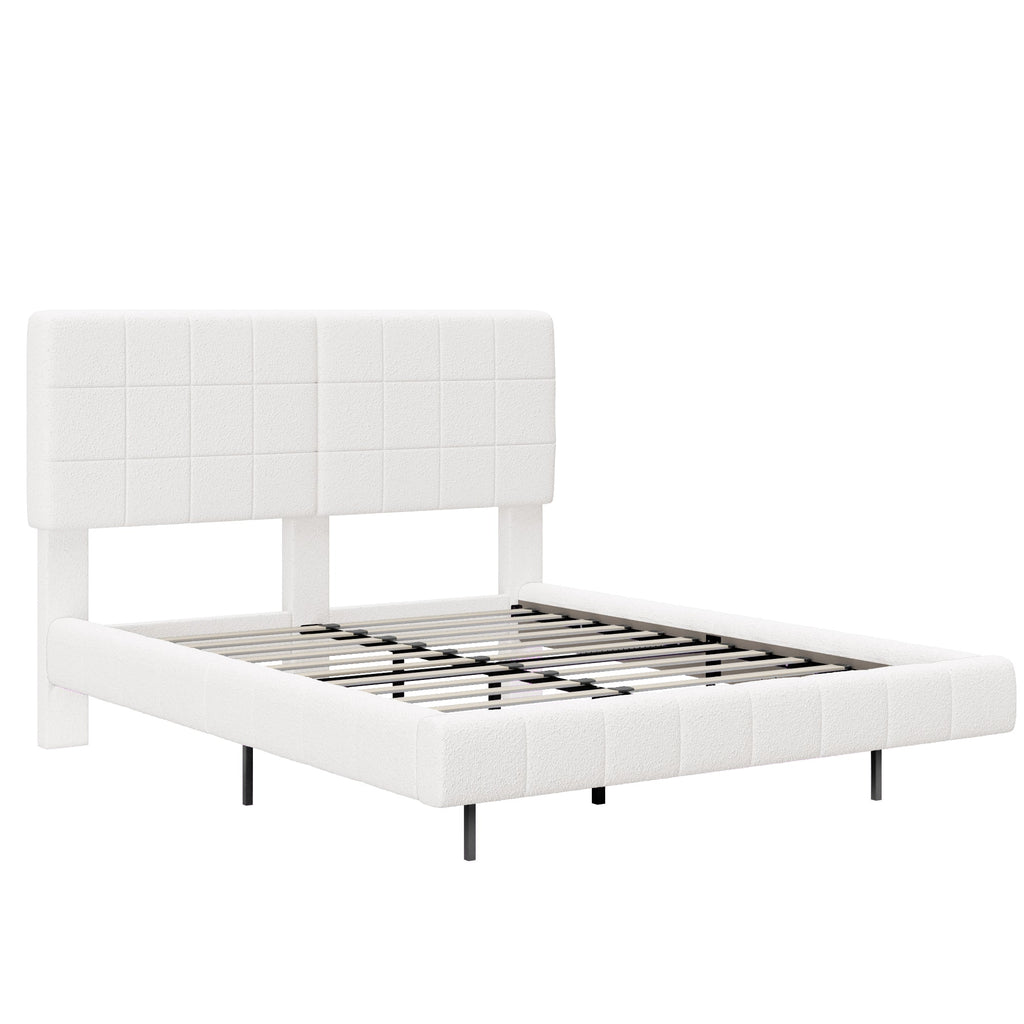 White Boucle Floating Bed with Light (Queen)