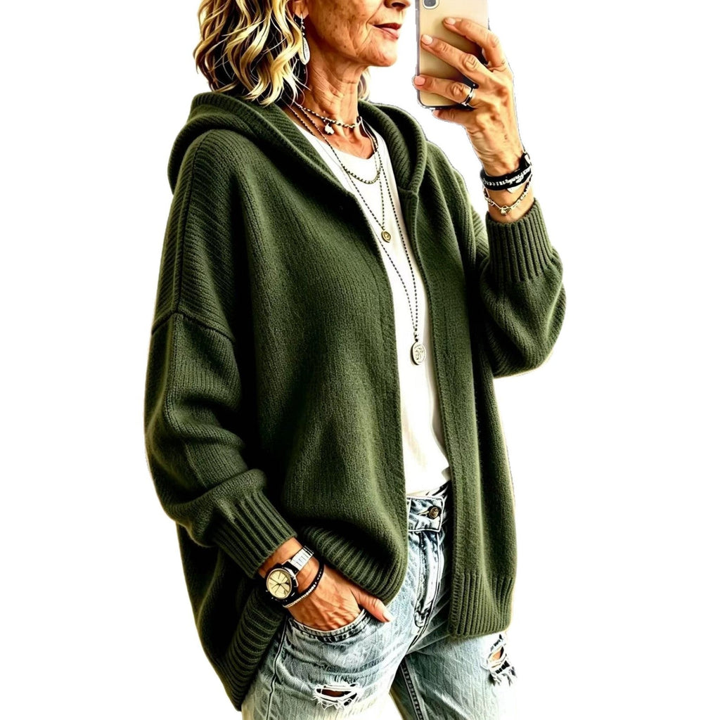 New Fallwinter Long-sleeve Hooded Knitted Cardigan Sweater Jacket For Women