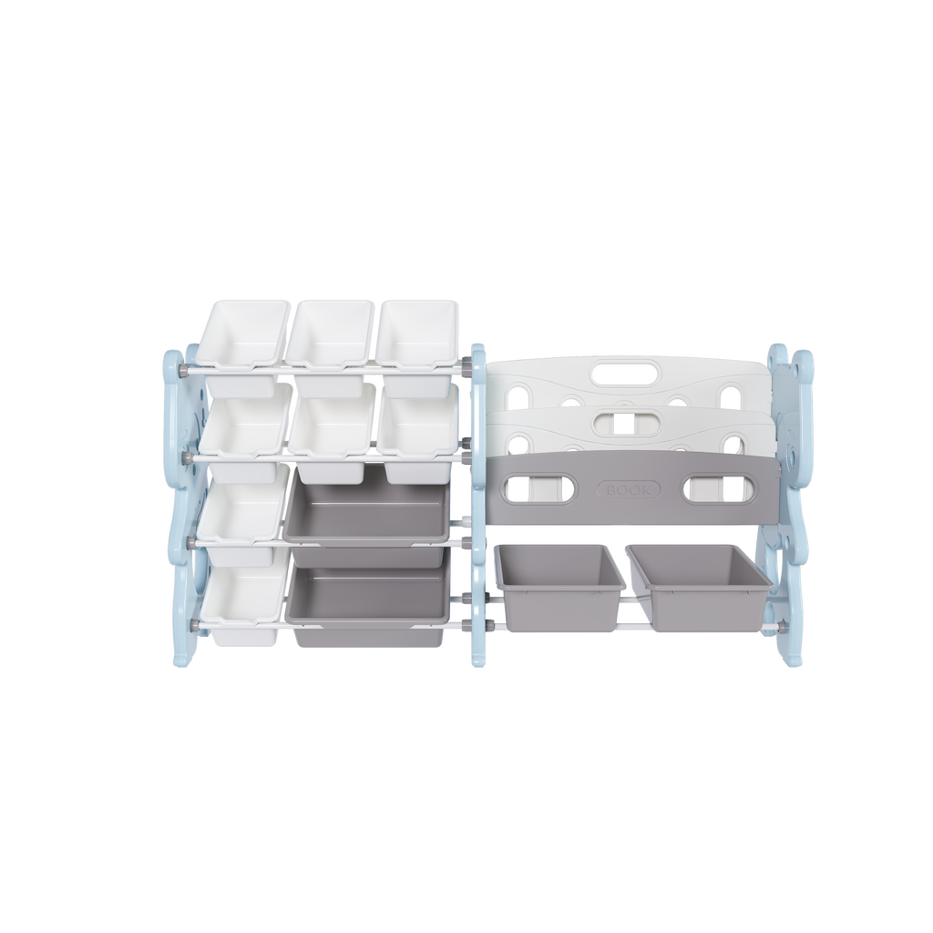Kids Toy Storage Organizer with 2 Tier Bookshelf