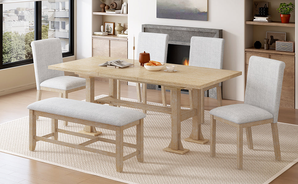 TOPMAX Farmhouse 76-Inch 6-Piece Extendable Dining Table Set