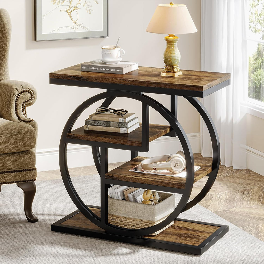 25.59" Industrial 4-Tier Narrow End Table with Storage Shelves