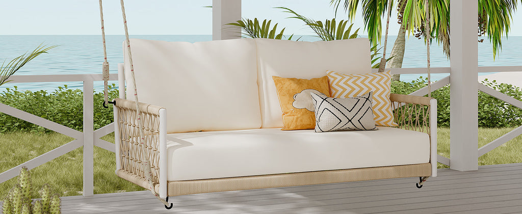 TREXM 1-Piece Woven Rope Outdoor Swing Sofa