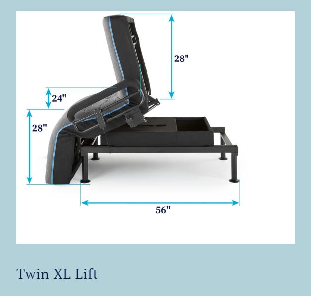 Twin XL Adjustable Sleep to Stand Bed with Convenient Lift Assist TXL