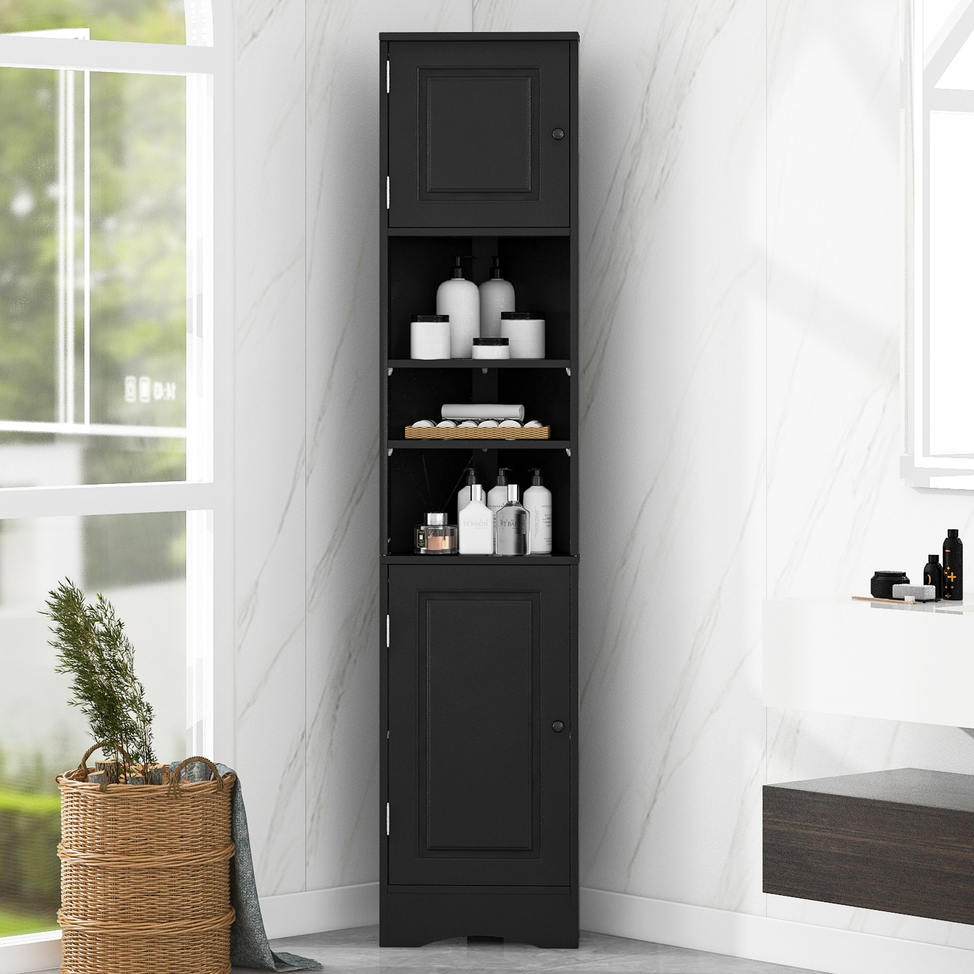 Multi-Functional Corner Cabinet Tall Bathroom Storage