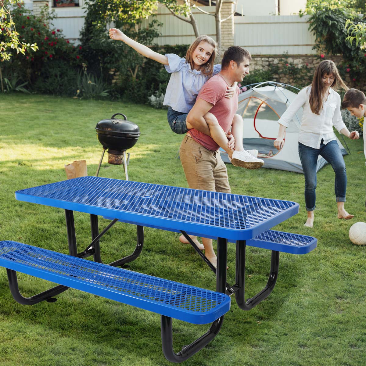 6 Ft. Rectangular Outdoor Picnic Table with Umbrella Pole