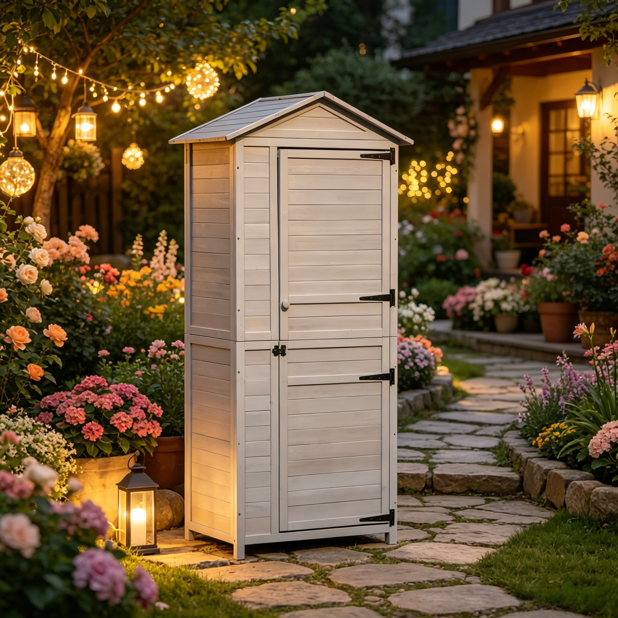 Outdoor Storage Shed with Tilted Tin Roof