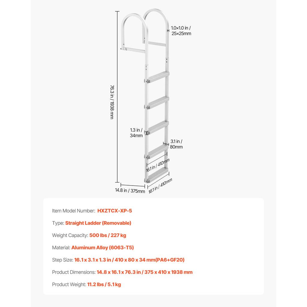 Removable Dock Ladder with 5 Steps
