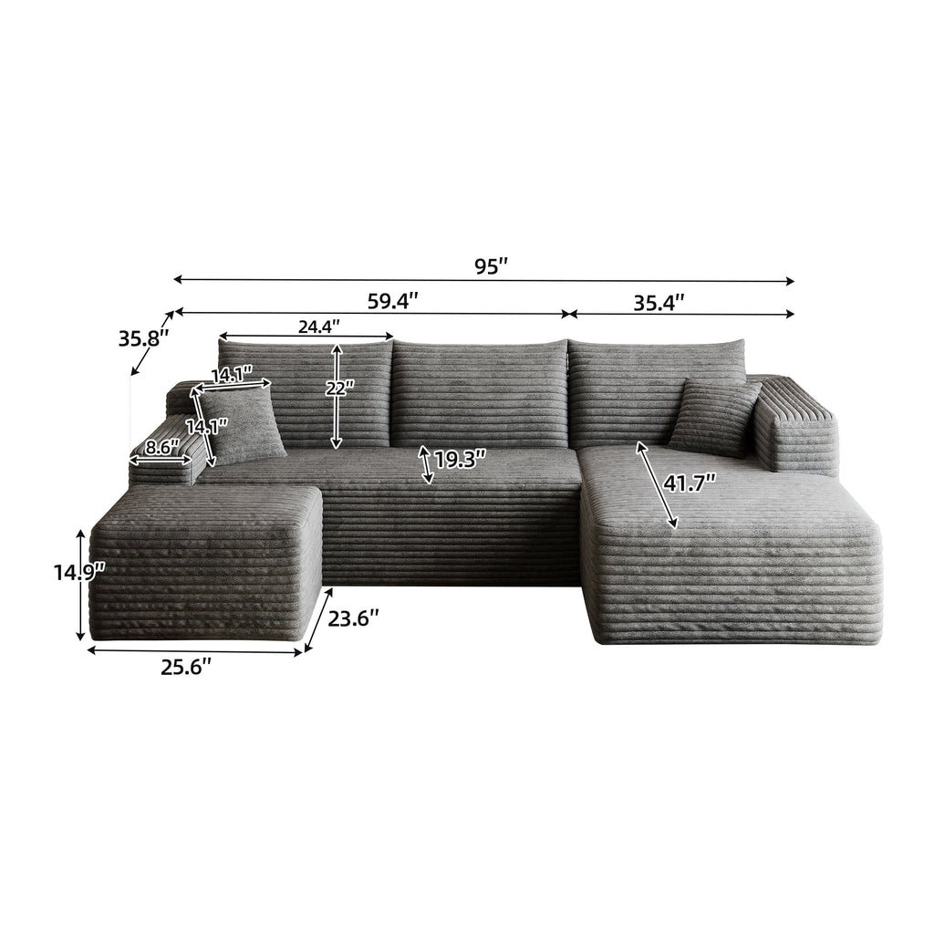 95" Cloud Sectional Sofa with 1 Ottoman