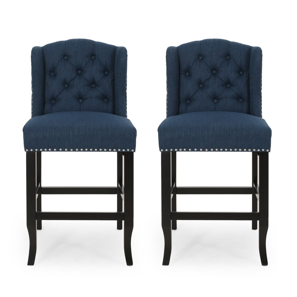 Vienna Contemporary Fabric Tufted Wingback Counter Stools, Set of 2