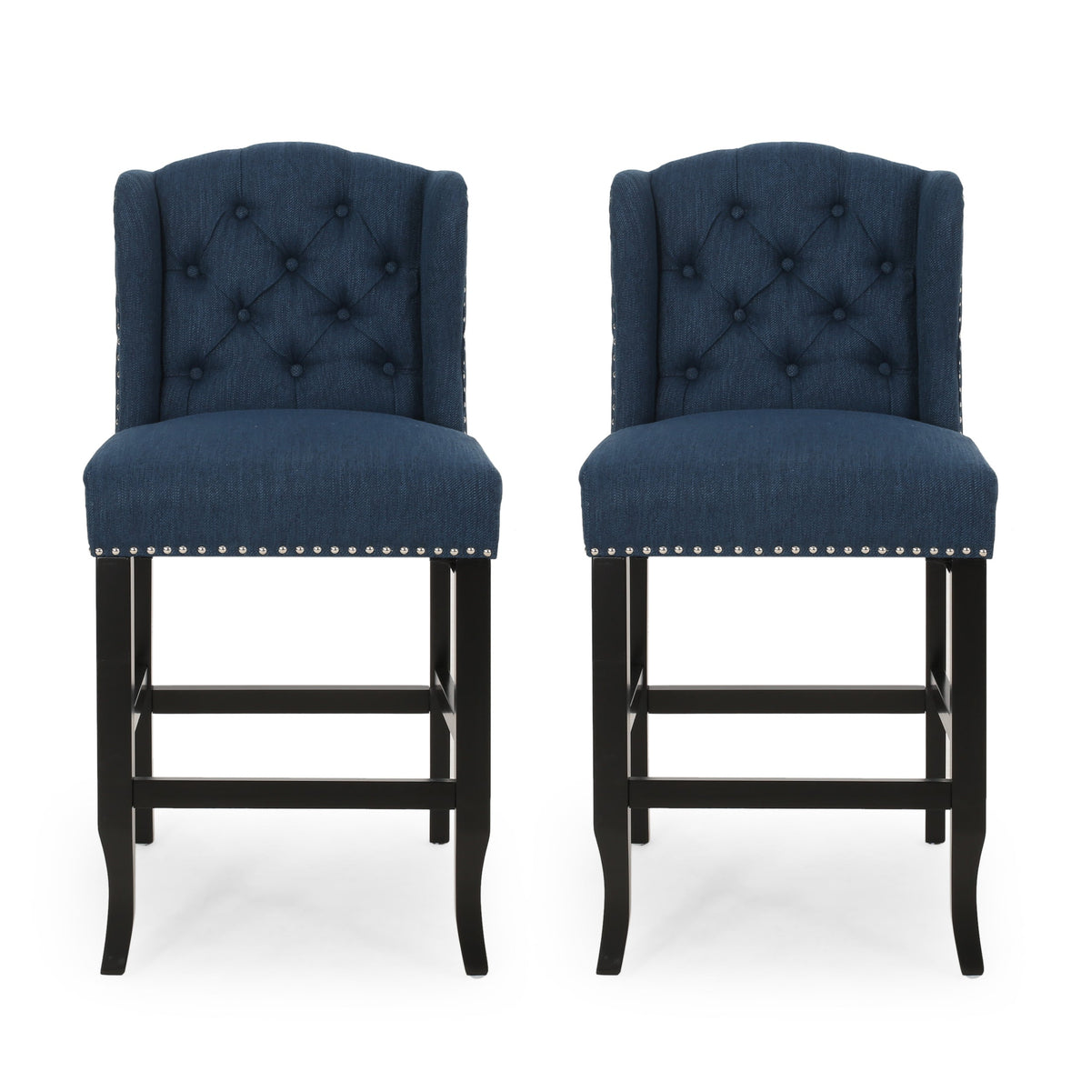 Vienna Contemporary Fabric Tufted Wingback Counter Stools, Set of 2