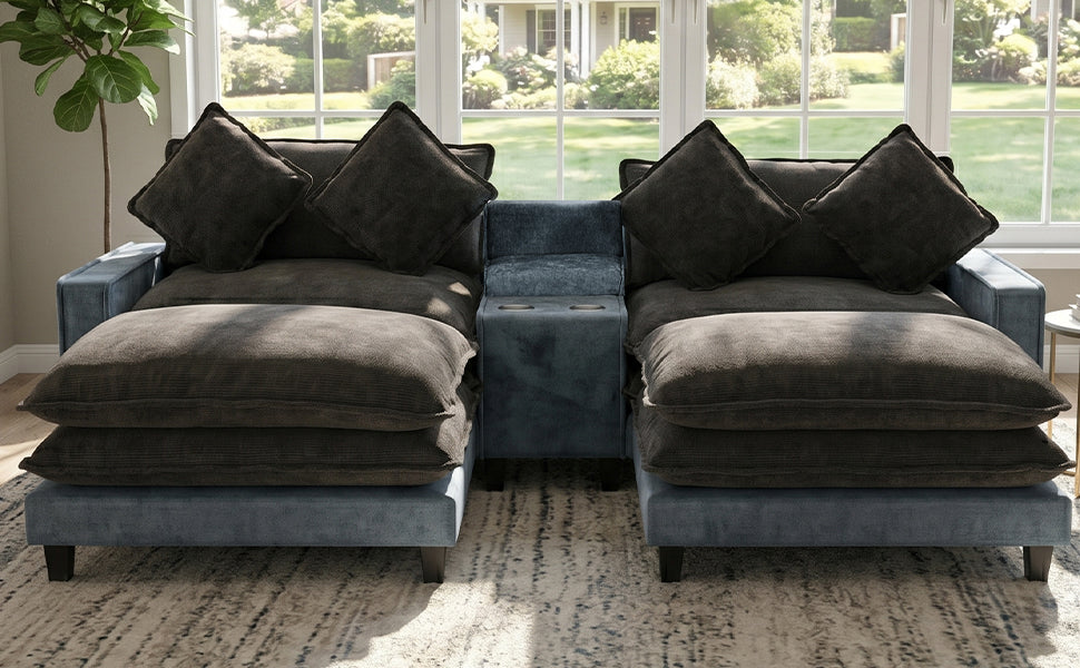 111" Chenille Upholstered Sectional Sofa with Ottoman & Storage