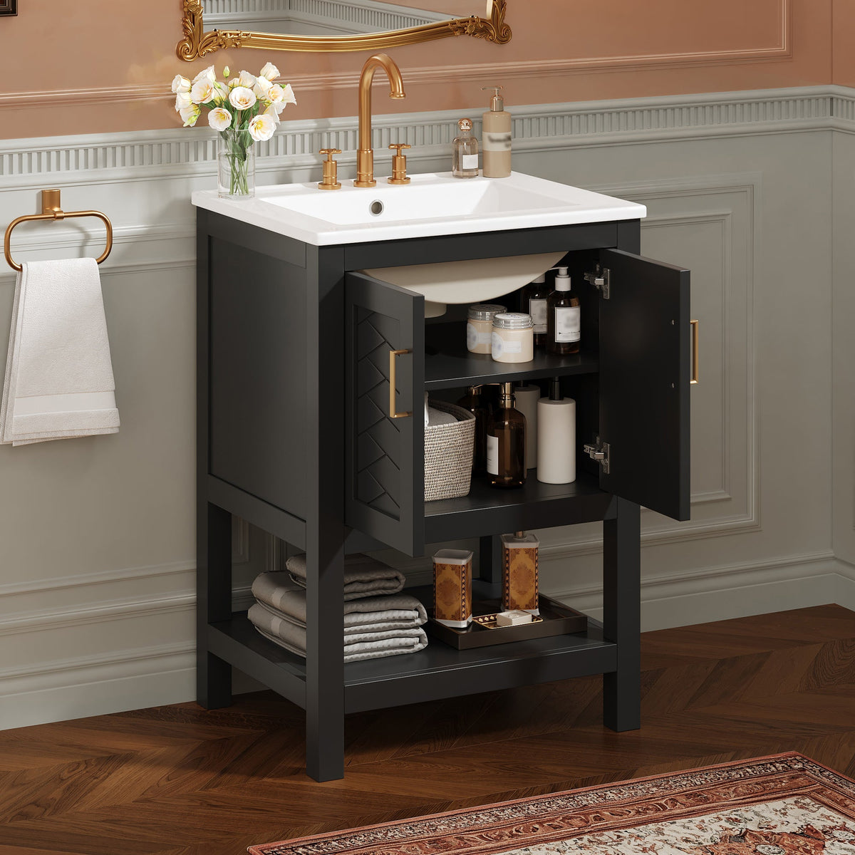 24" Modern Bathroom Vanity with Elegant Twill Design