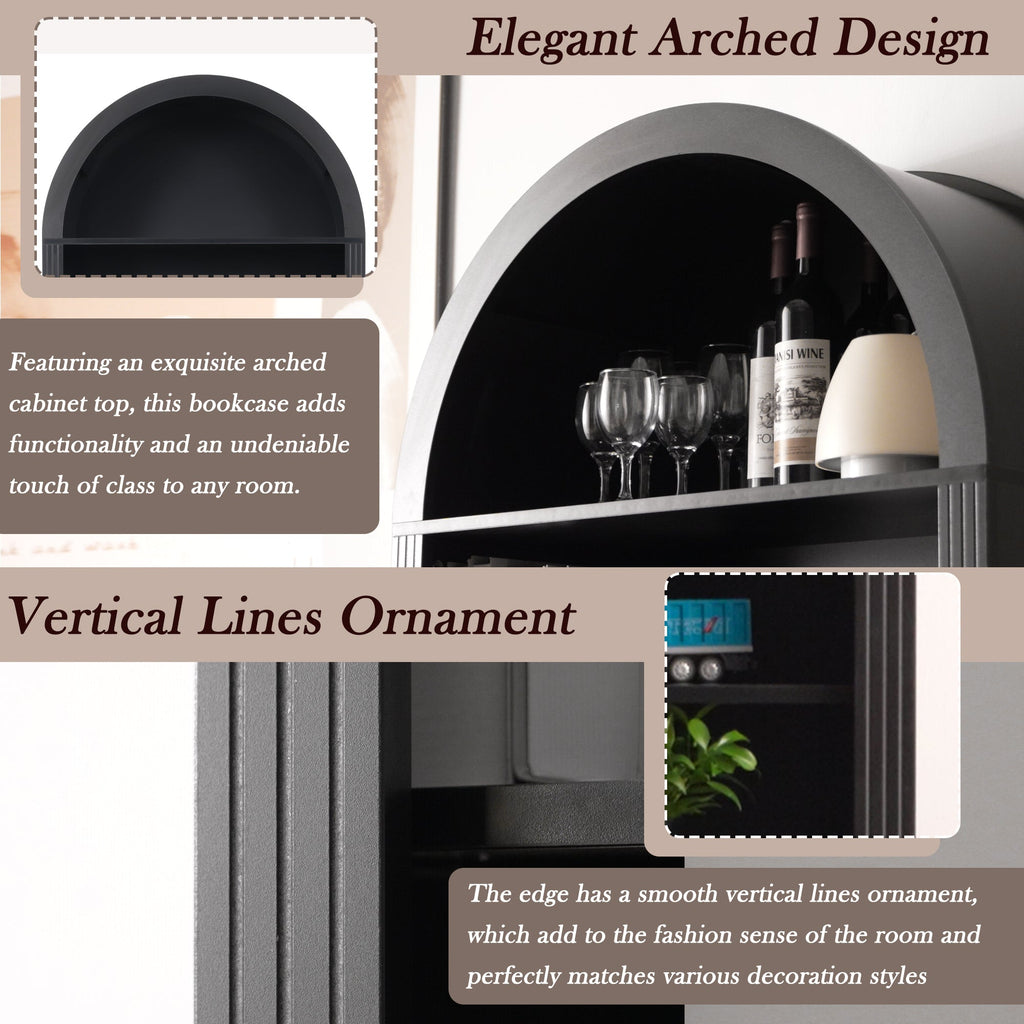 Arched Bookshelf with Storage Cabinet