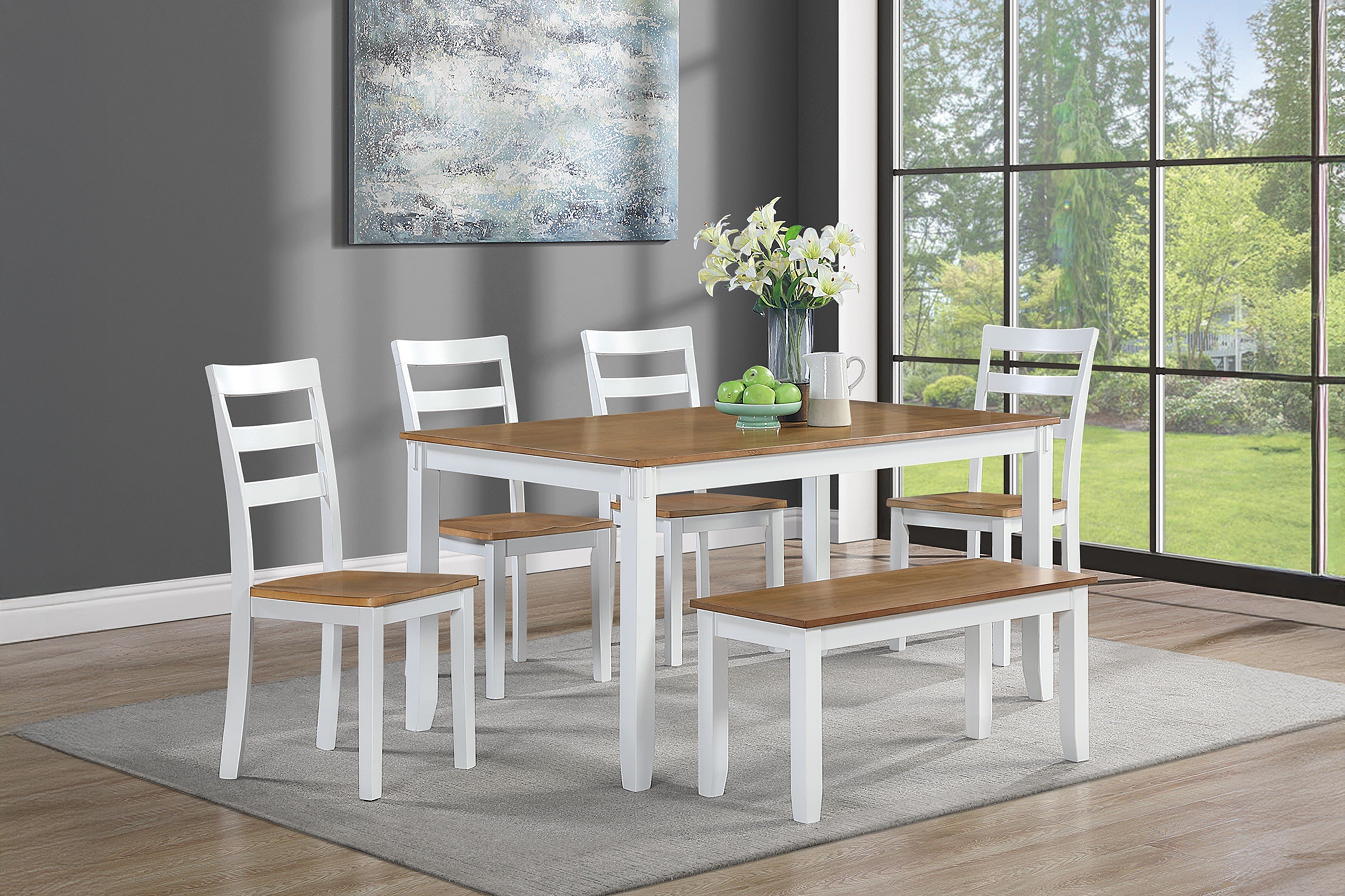 Contemporary 6pc Dining Set Table with 4 Side Chairs and Bench