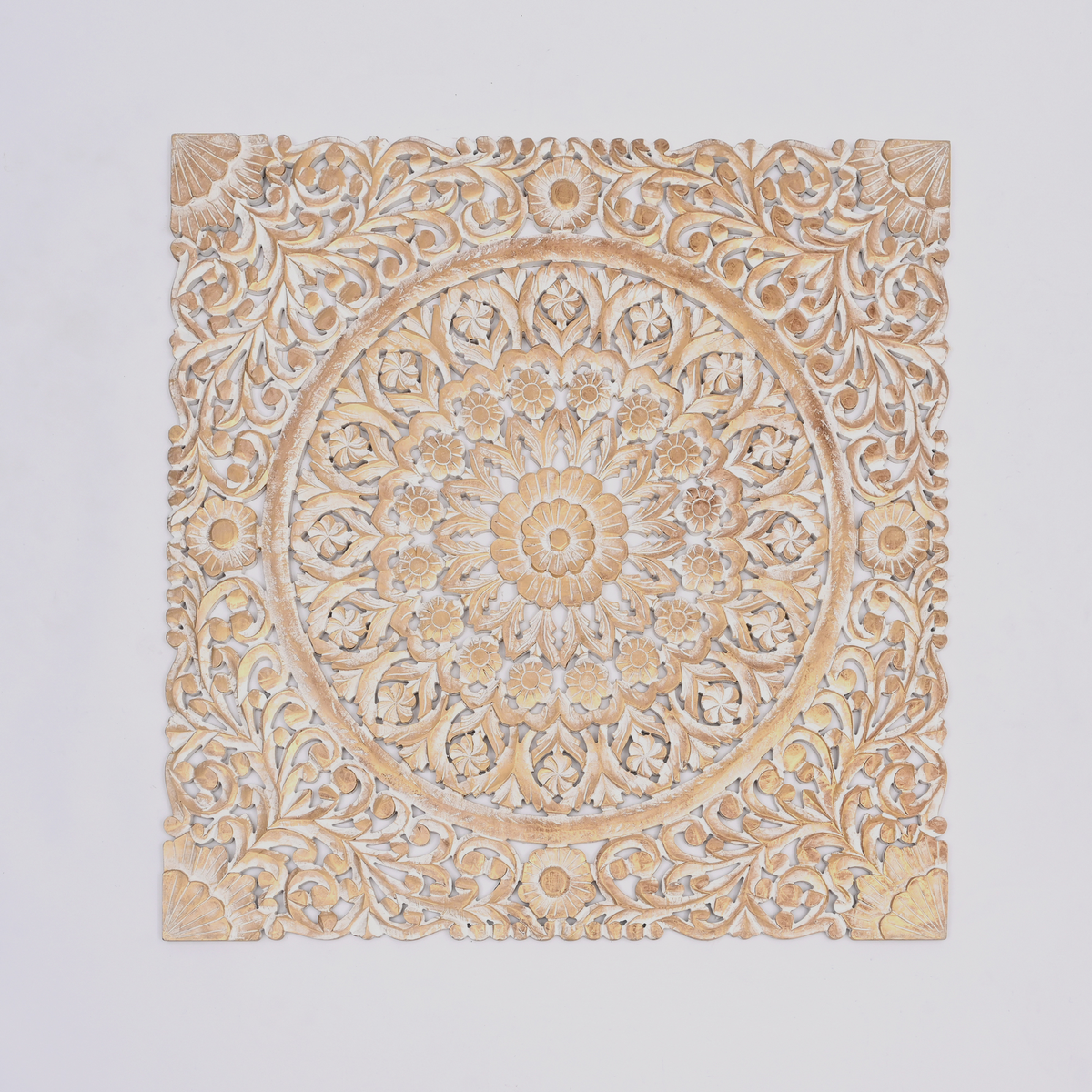 Wooden Floral Hand Carved Mandala Square Wall Decor - 48x48