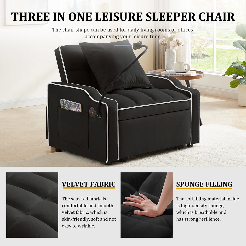 Sleeper Sofa Chair Bed - 3 In 1 Convertible Design