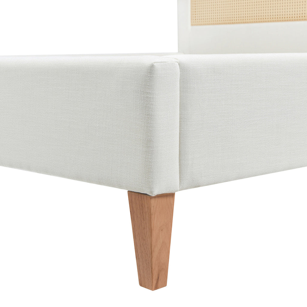 Haley Upholstered Cane-Back Platform Bed, King, Antique