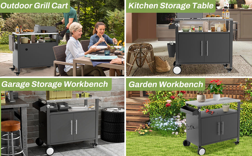 Two Doors Outdoor Grill Cart with Storage