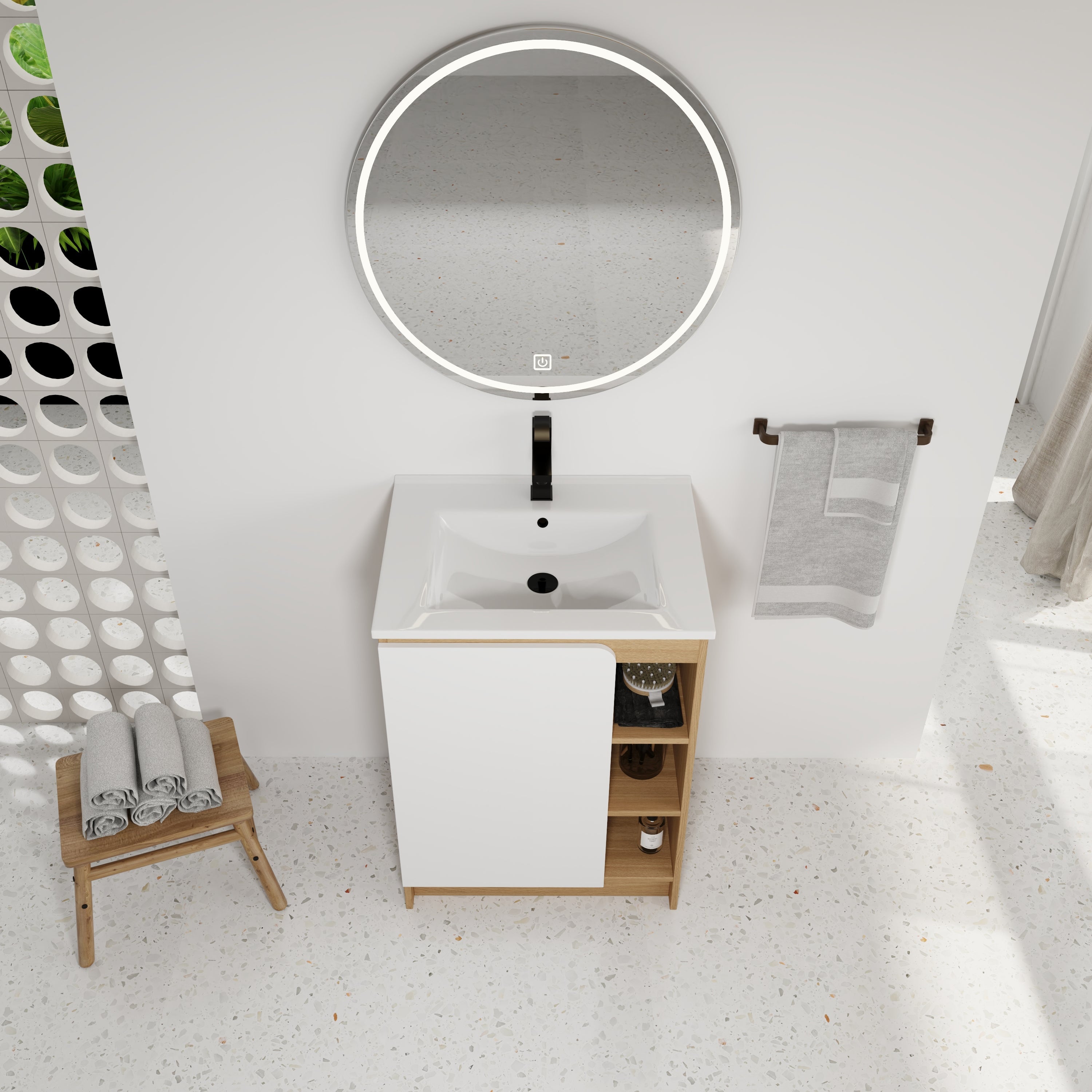 24" Freestanding Bathroom Vanity with Thin-Rim Ceramic Sink