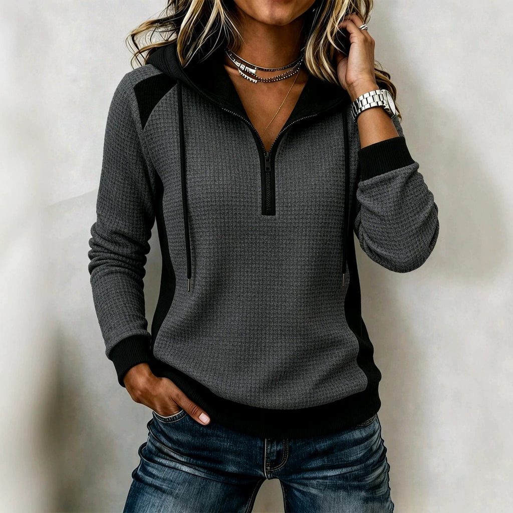 Women's Waffle-knit Half-zip Hooded Sweatshirt