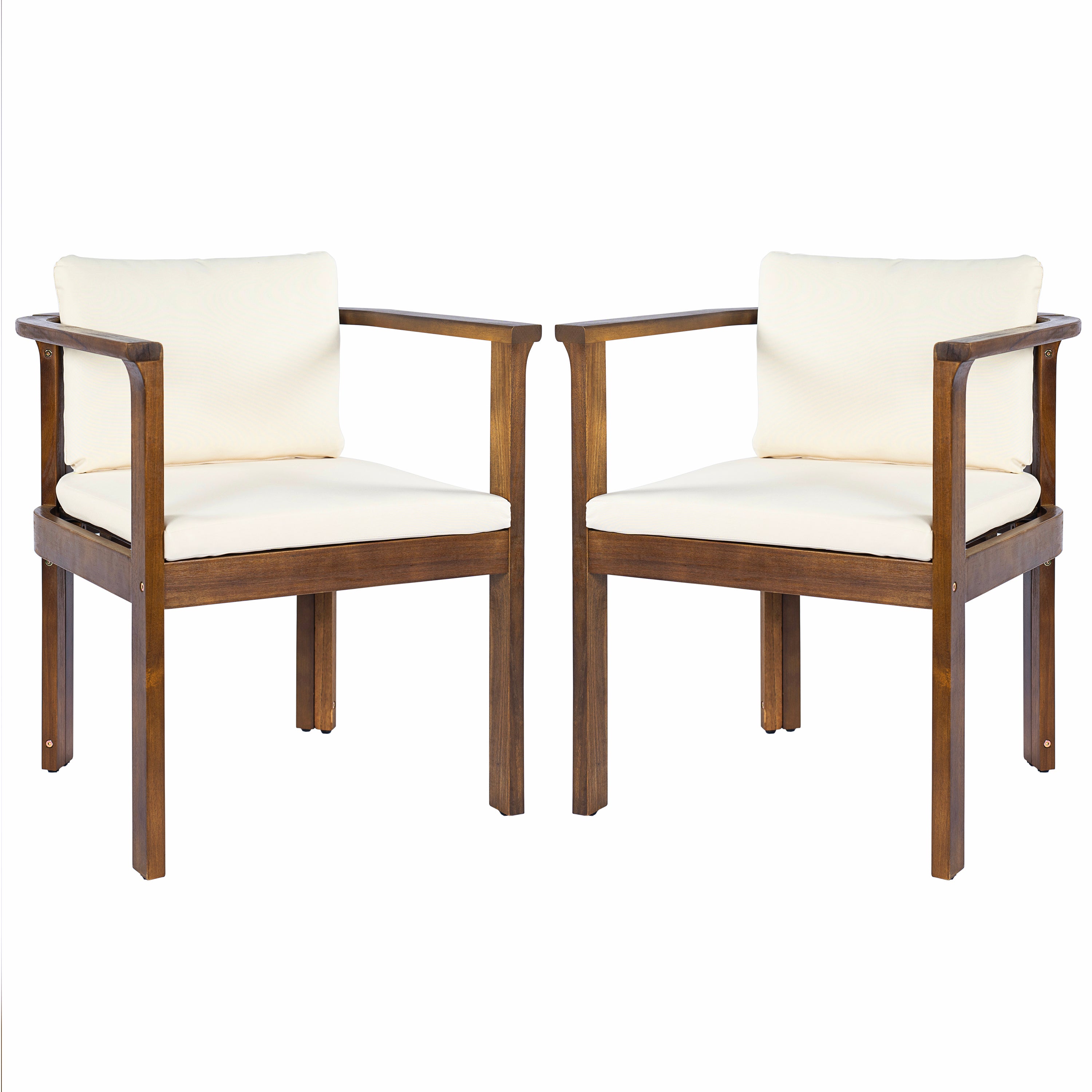 Outdoor Dining Chair Set of 2 with Curved Acacia Wood Arms