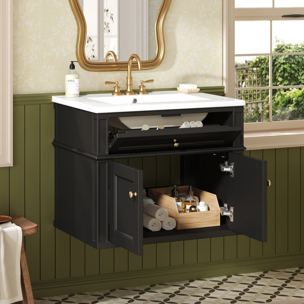 24" Wall Mounted Modern Bathroom Vanity with Soft-Close Hinges