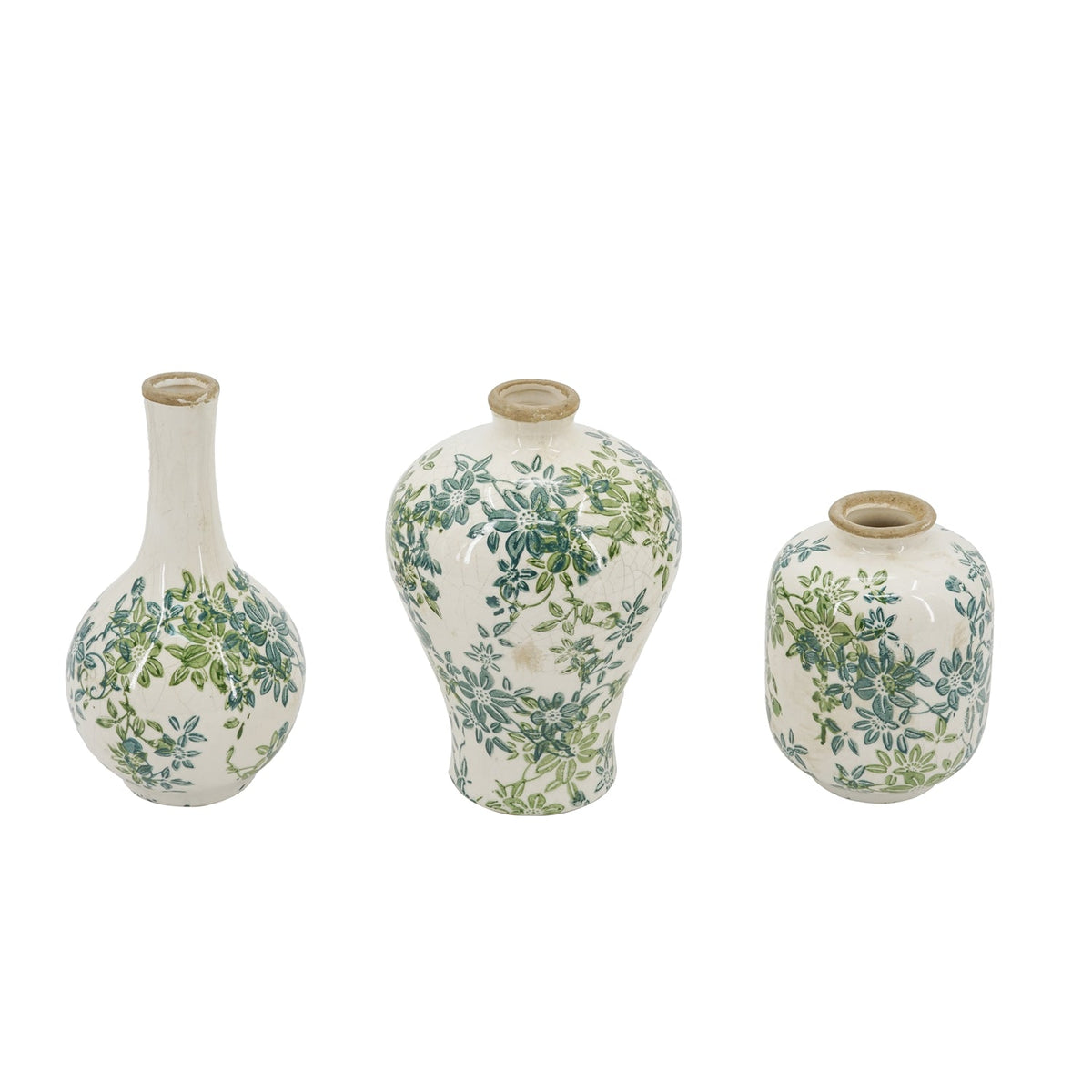Set of 3 Floral Ceramic Vases
