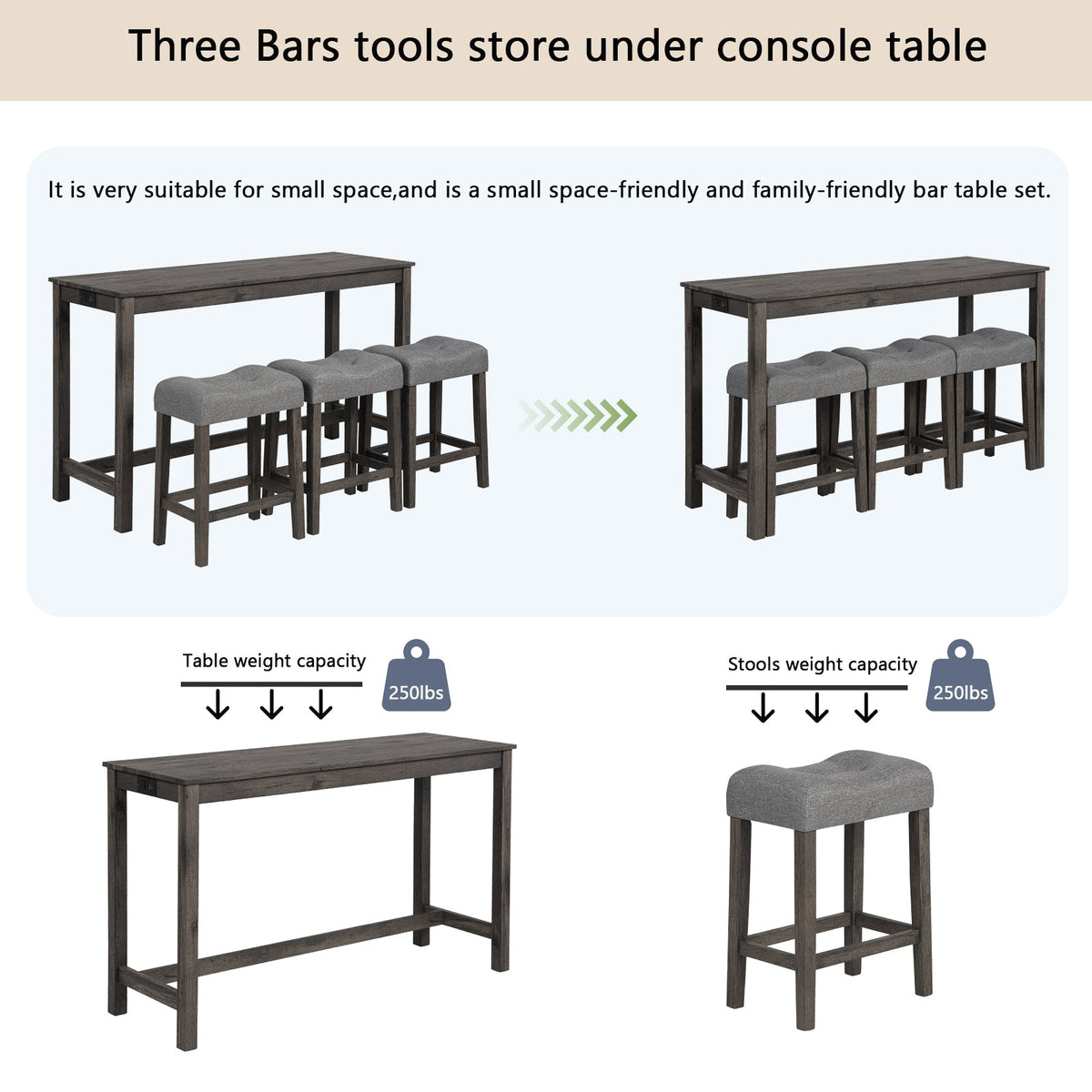 4 Piece Bar Table Set with Power Outlet