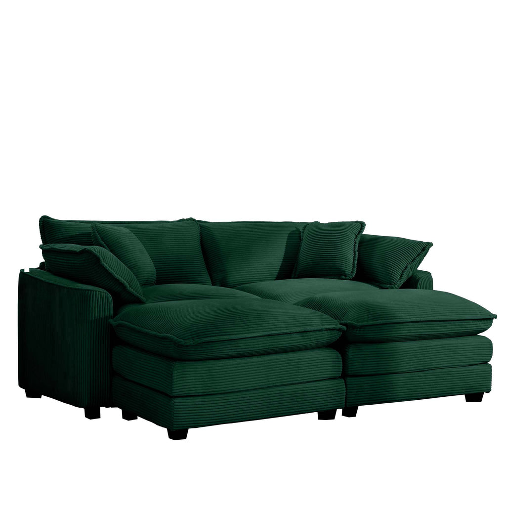 Corduroy Two-Seater Sofa with Ottoman