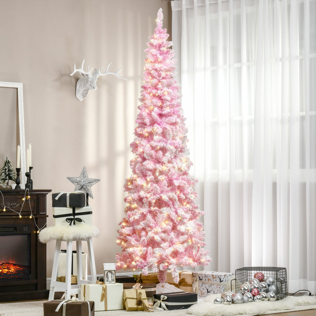 HOMCOM 7.5ft Prelit Snow Flocked Artificial Christmas Tree