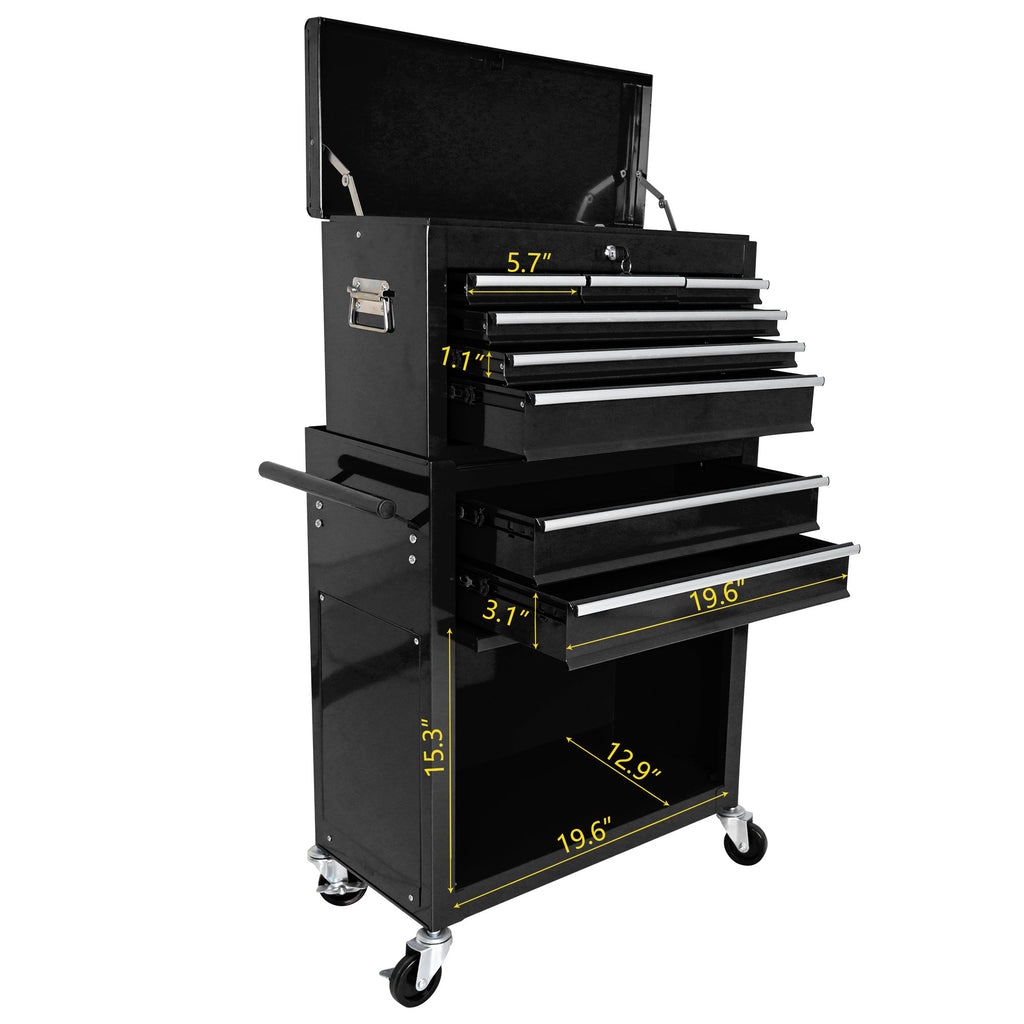 High Capacity Rolling Tool Chest with Wheels and Drawers, 8-Drawer Tool Storage Cabinet--BLACK