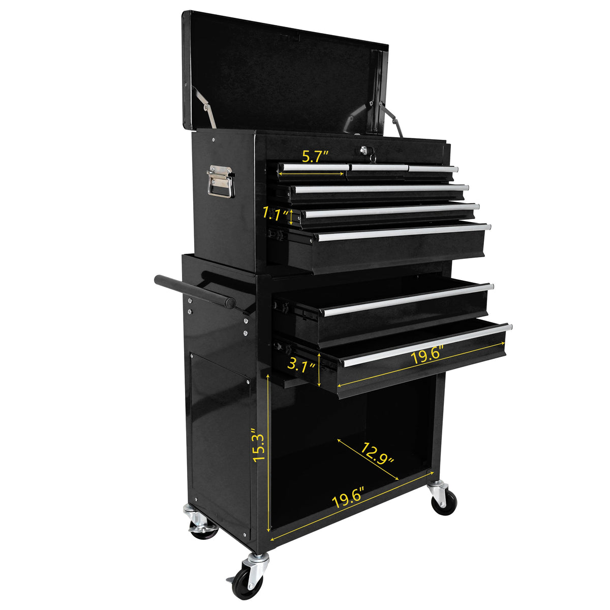 High Capacity Rolling Tool Chest with Wheels and Drawers, 8-Drawer Tool Storage Cabinet--BLACK