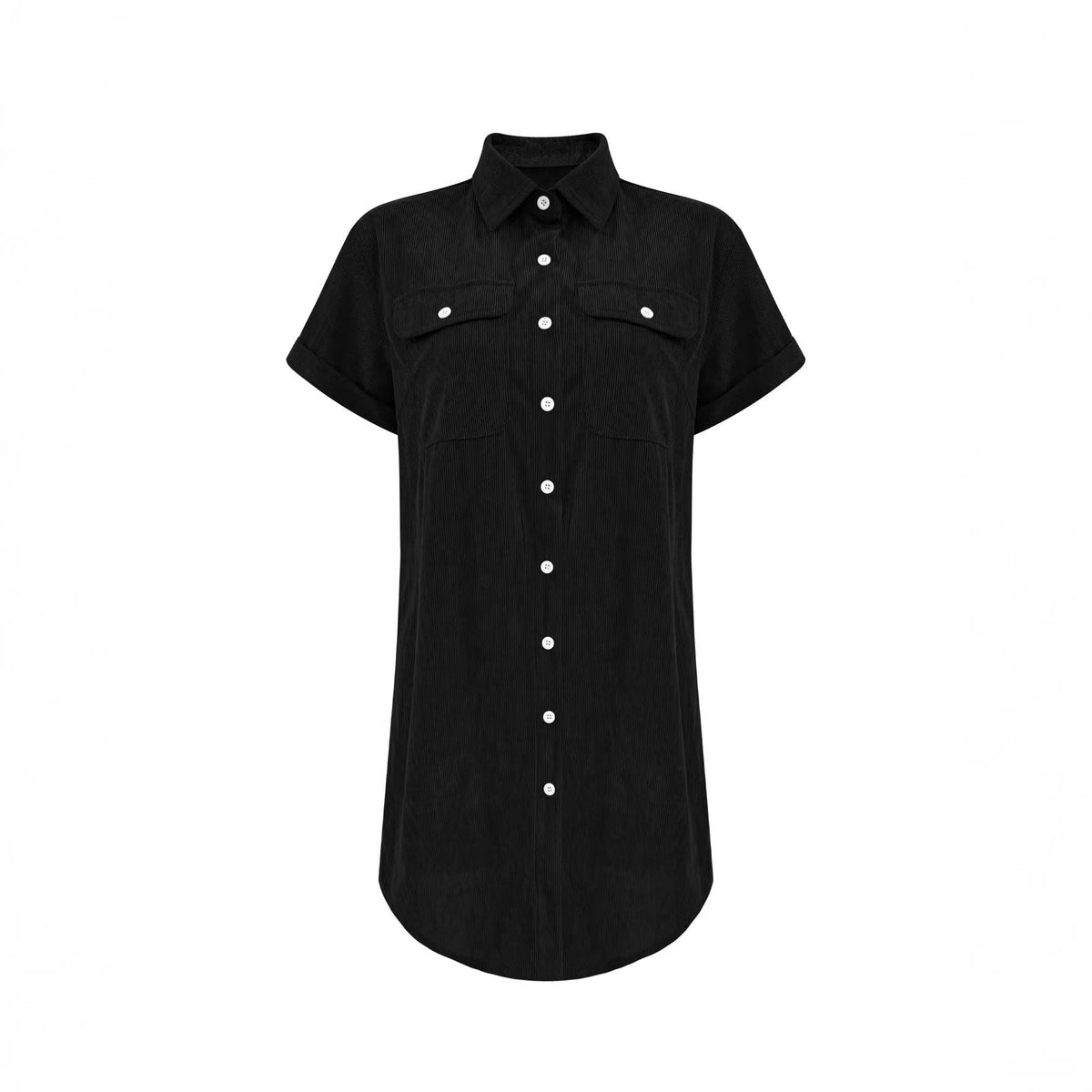 Independent Site Cross-Border Foreign Trade Retro Casual Corduroy Shirt Dress Loose Slimming Short-Sleeve Turn-Down Collar Dress Women's Clothing
